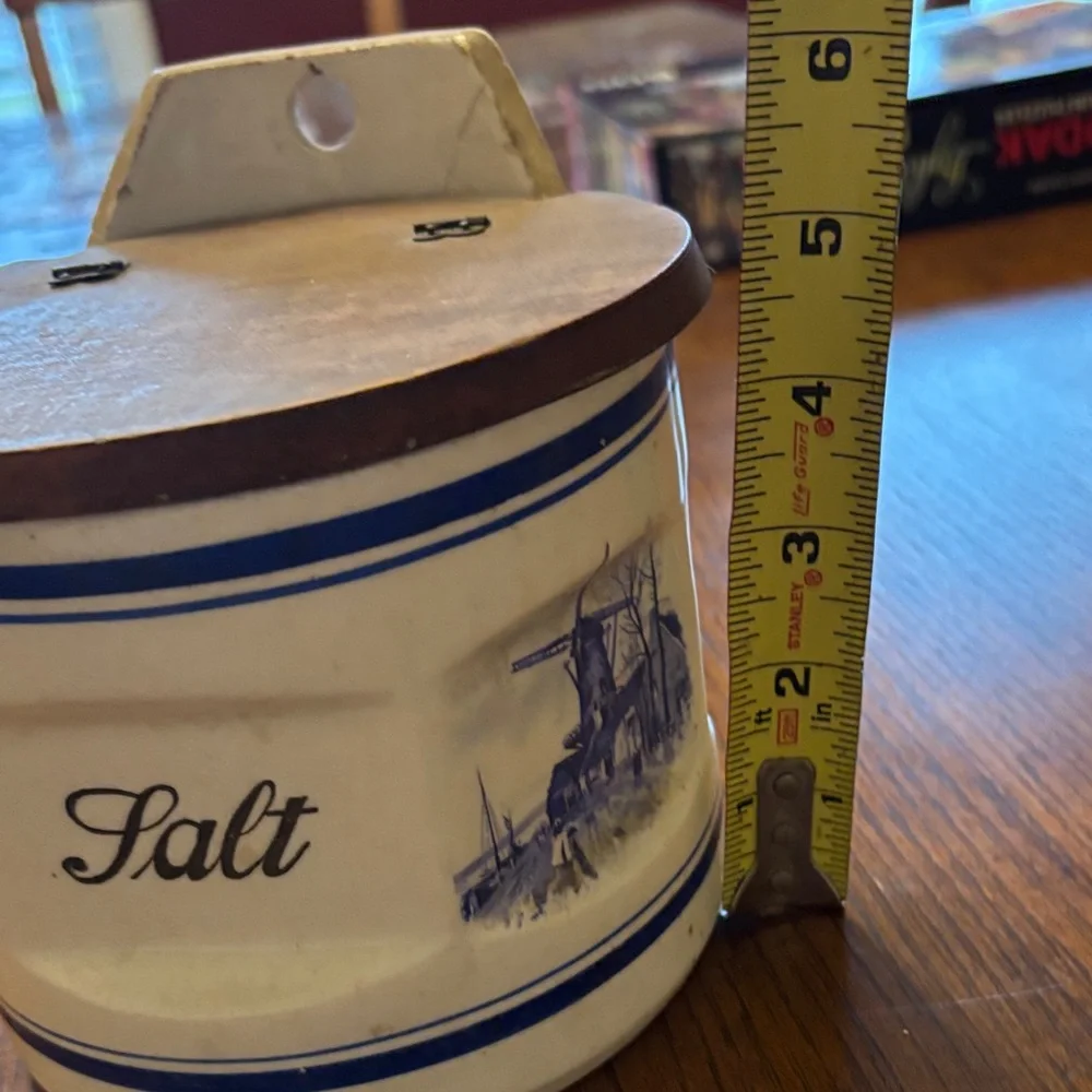 Vintage Ceramic Salt Box with Wooden Lid - Picture 9 of 9